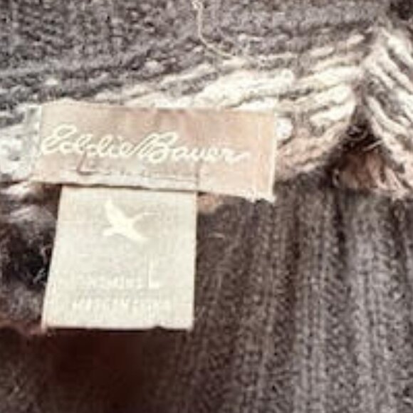 Eddie Bauer Women’s Wool Blend Nordic Fair Isle Sweater Black Ivory Size Large - Picture 12 of 13
